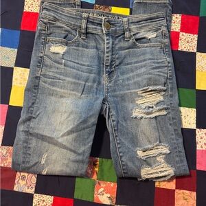 American Eagle Outfitters Women's Light Blue Ripped Jeggings